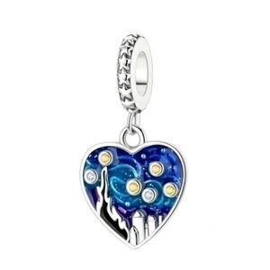 S925 Sterling Silver Van Gogh Starry Night Heart Charm - NWT
